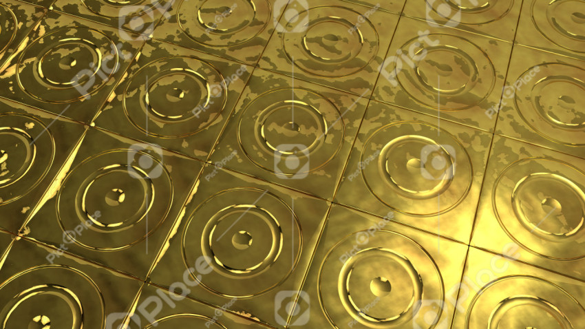 Tile with a Golden metal texture Perspective Extruded ring patterns