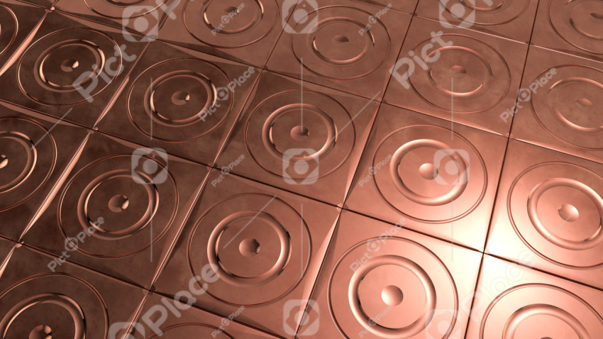 Tile with a copper metal texture Perspective Extruded ring patterns