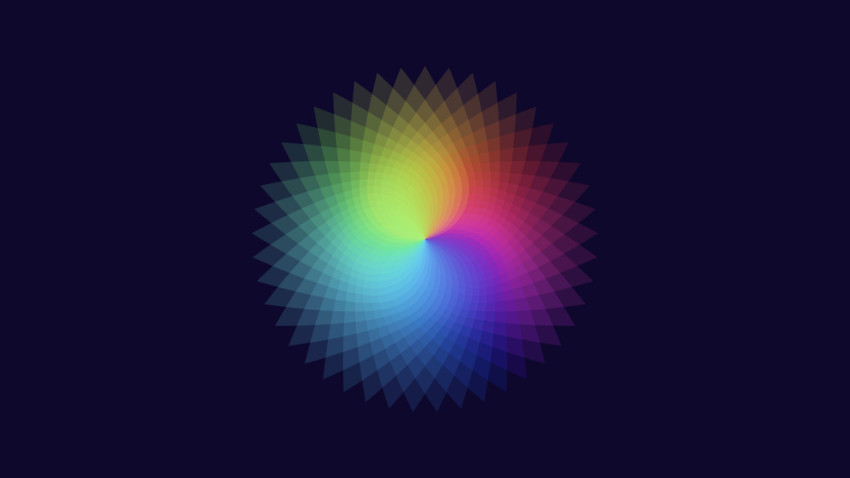 Petals form the colors of the rainbow on a dark blue background