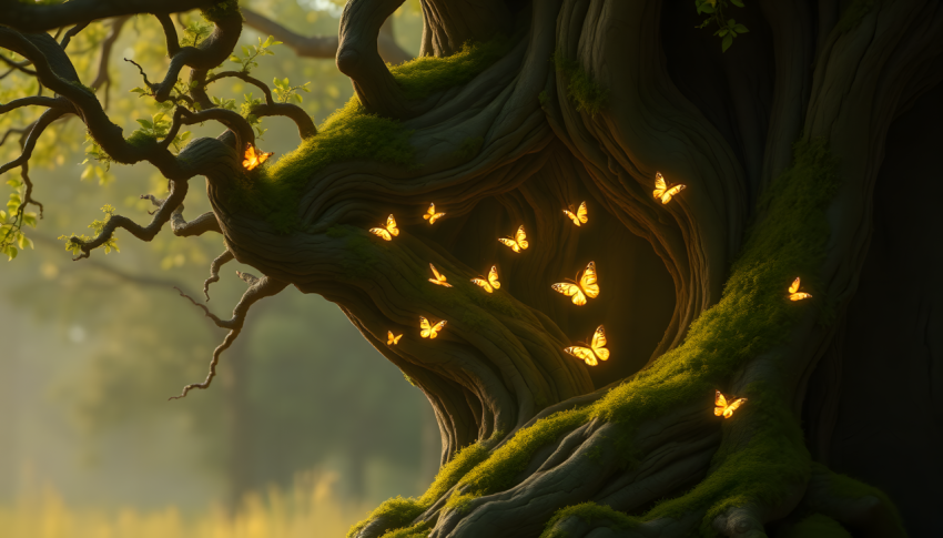 Enchanted Tree with Glowing Butterflies