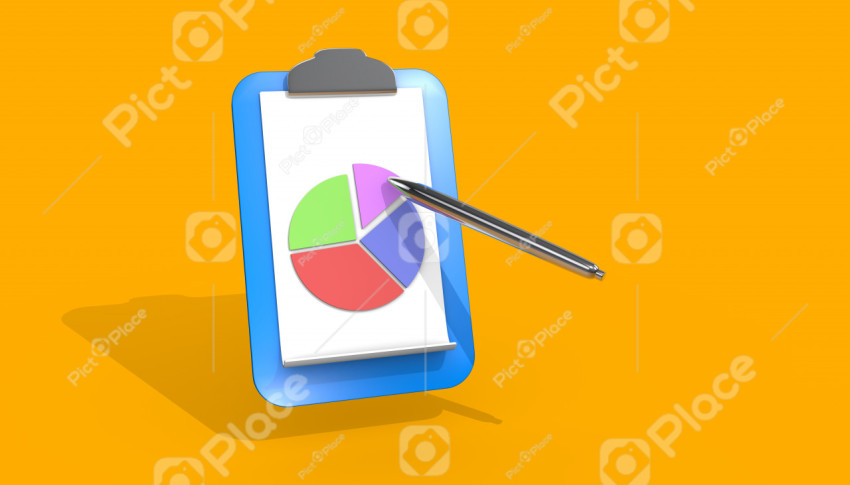 Tablet with paper clip. Business chart