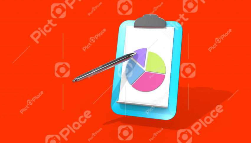 Tablet with paper clip. Business chart