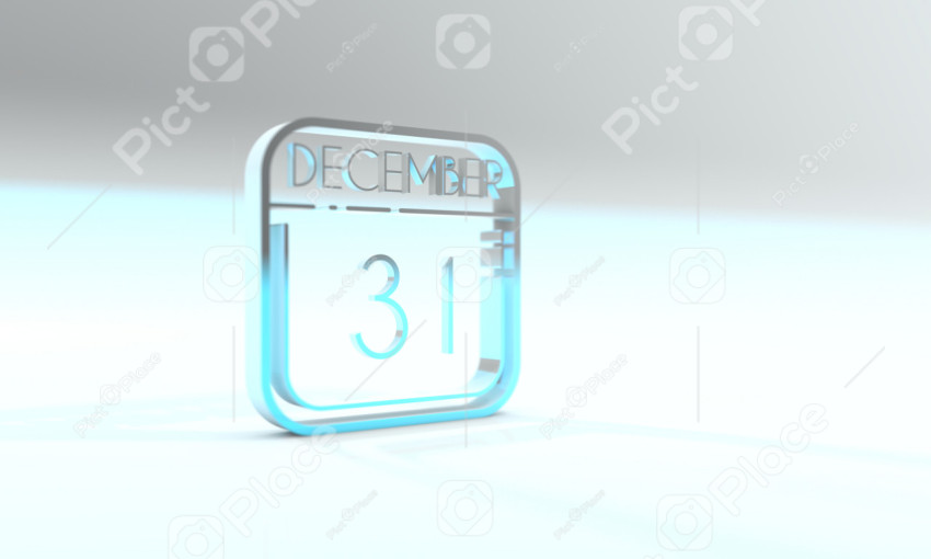 December 31 on the calendar. Cyanite colored icon. Light blue background. 3d illustration, 3d rendering.