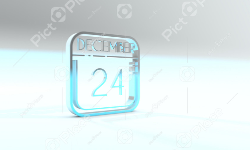 December 24 on the calendar. Cyanite colored icon. Light blue background. 3d illustration, 3d rendering.