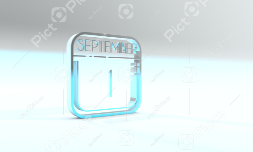 September 1. Cyanide color calendar icon. Blue background. 3D illustration, 3D rendering.