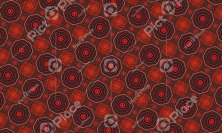 Red background with floral seamless poppy pattern, illustration.
