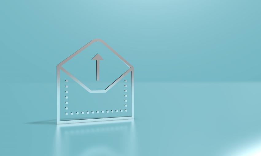 Outgoing mail on a blue background. 3D rendering