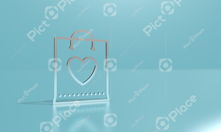 Outline bag icon with heart. 3D illustration, 3D rendering.