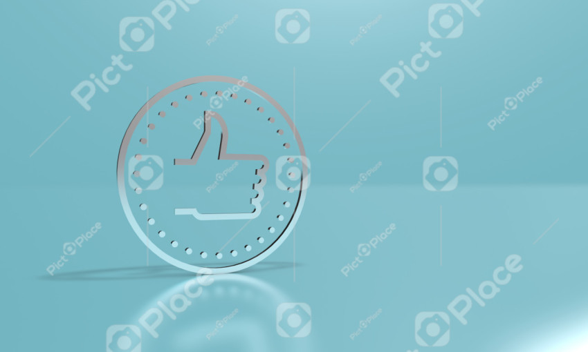 Outline icon like, thumb up as a coin. 3D illustration, 3D rendering.