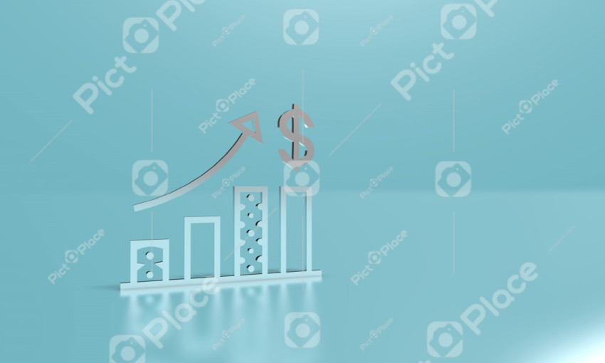 Dollar growth graph on a blue background. 3D rendering