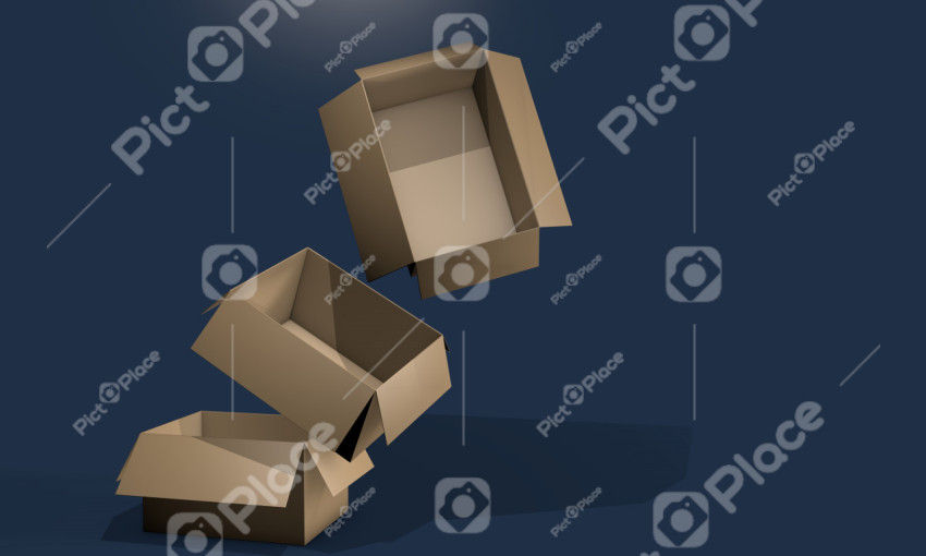 Falling empty open cardboard boxes