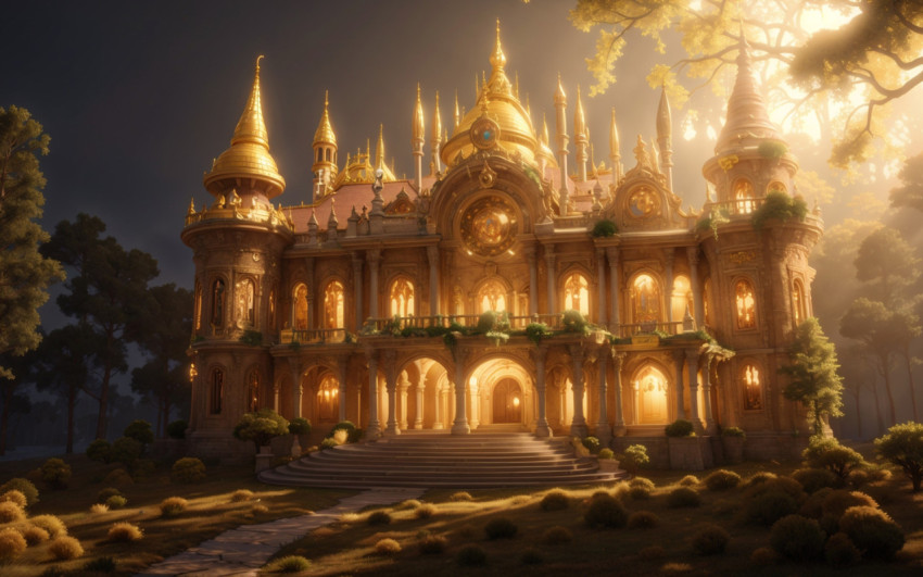 The Golden Magical Palace in the forest