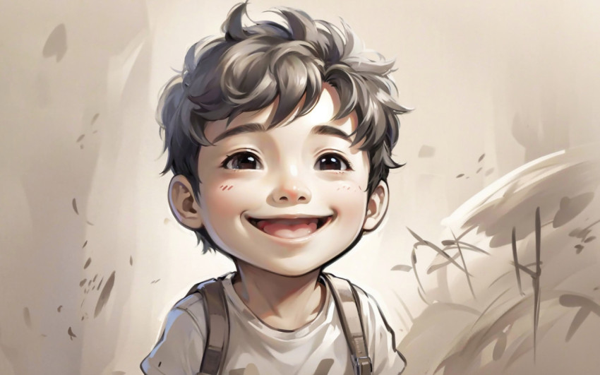 Painted illustration happy boy in chibi style