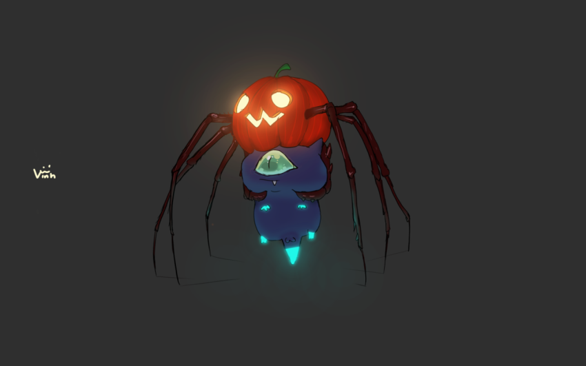 pumpkin , light , cute , one eyed , spider , monster
