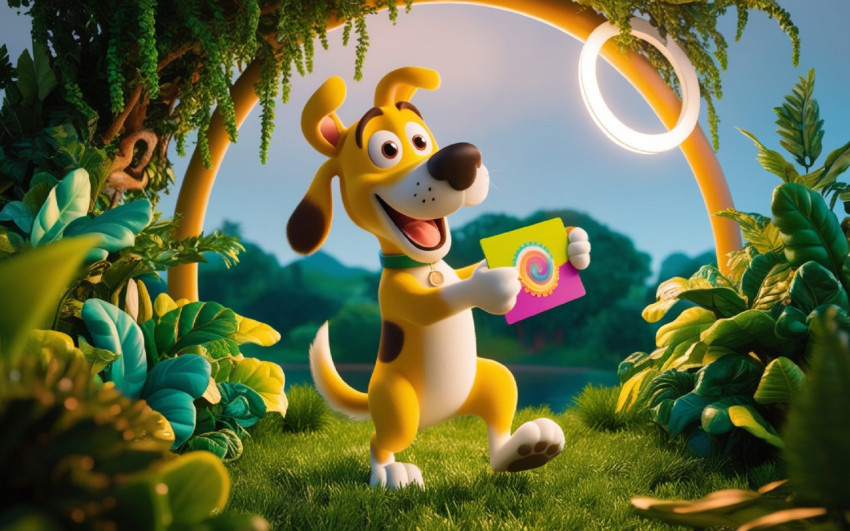 Joyful Paws: A Whimsical 3D Render of a Delightful Cartoon Dog