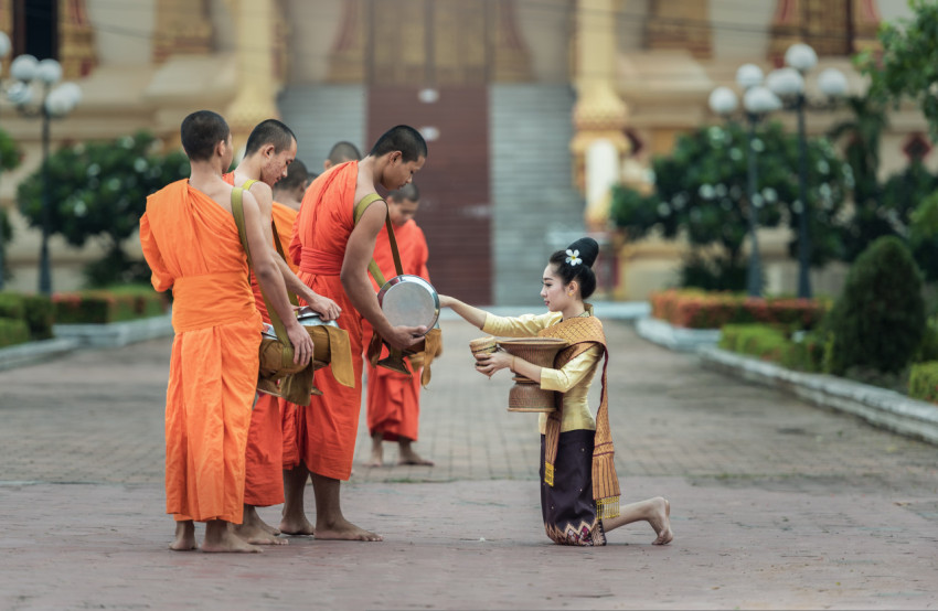 monks and girl