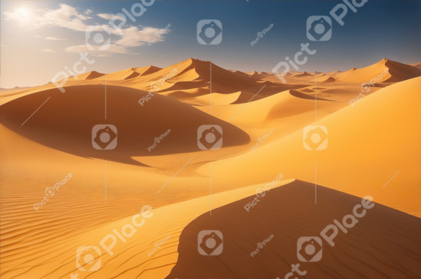 Azure Skies over Desert Expanse: A Serene Desert Landscape