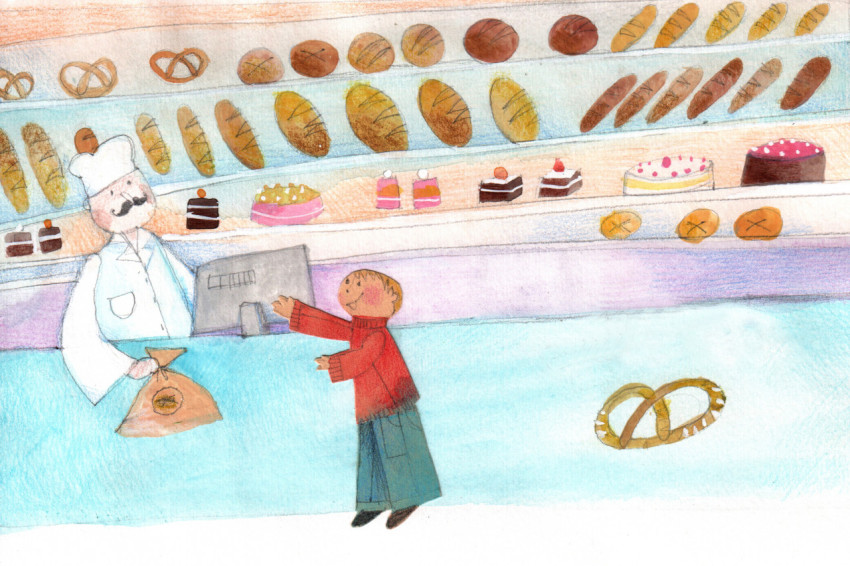 boy shopping in a bakery