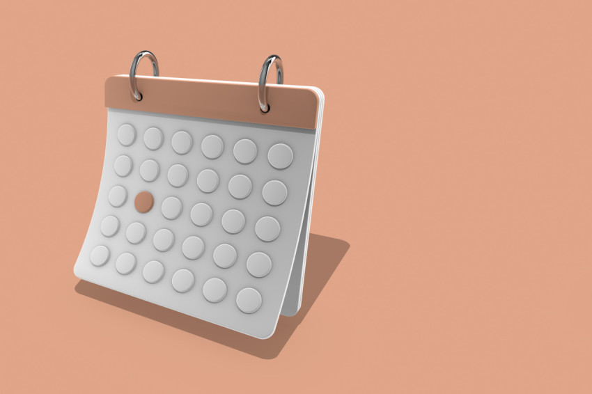 Stylish 3d calendar on a light brown background. Minimalistic design.