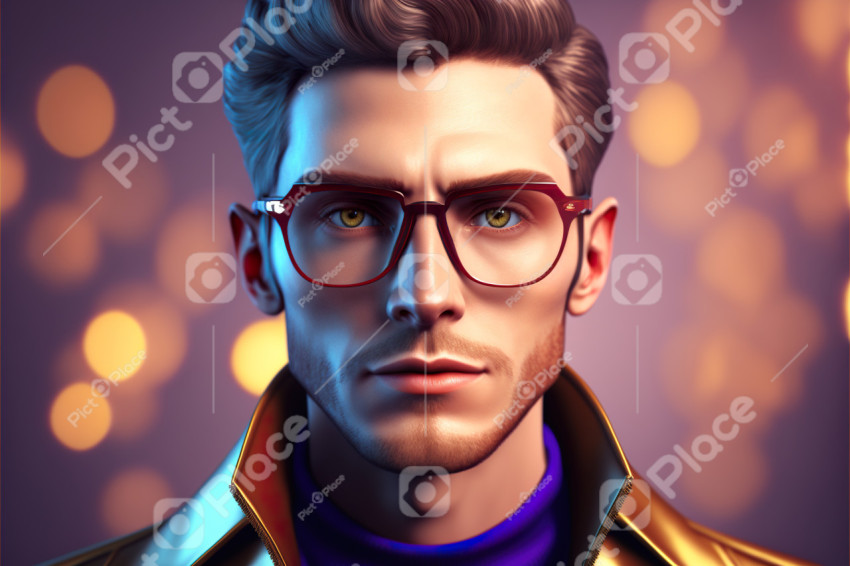Handsome man with glasses, portrait illustration