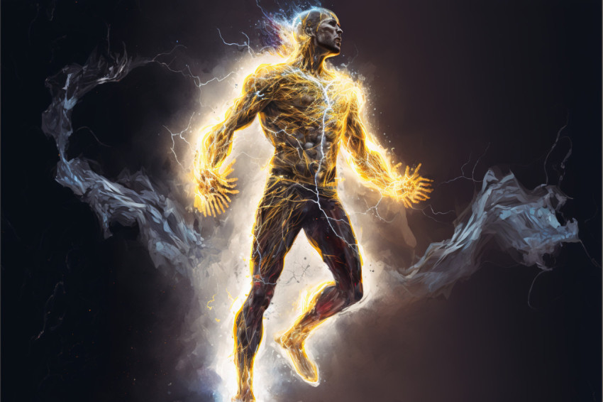 Man in lightning bolts, illustration