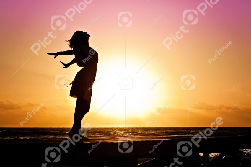 silhouette girl at sunset