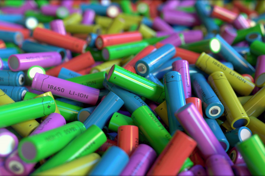 Many lithium-ion batteries in different colors