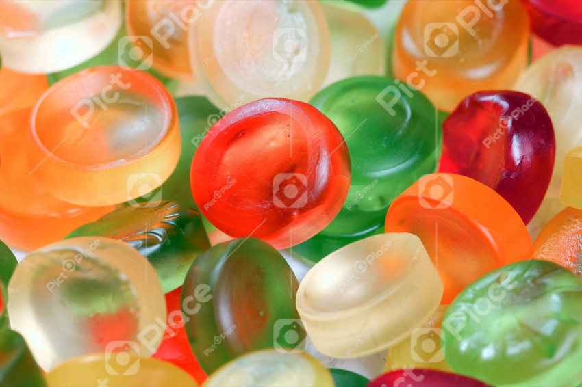 Jelly round candies of different colors close-up