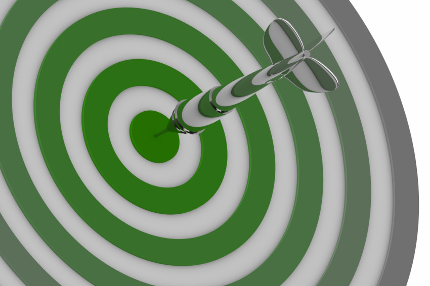 The dart hit the target. Modern business background. The minimalistic graphic design of successful marketing. 3D illustration, 3D rendering.