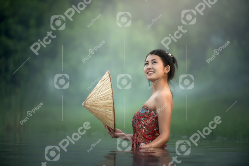 Asian girl in the lake