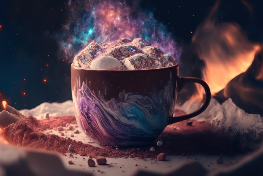 Steaming hot chocolate on a winter morning