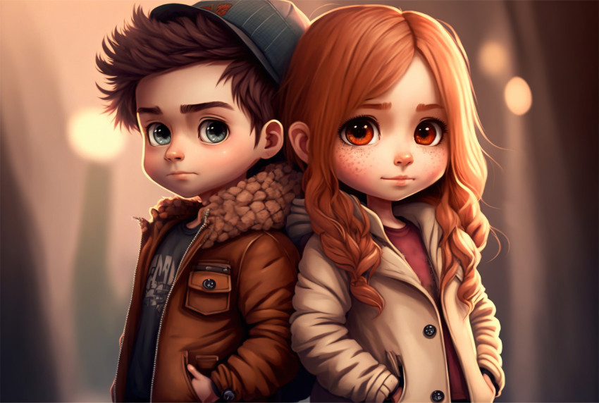 illustration of a boy and girl standing back to back