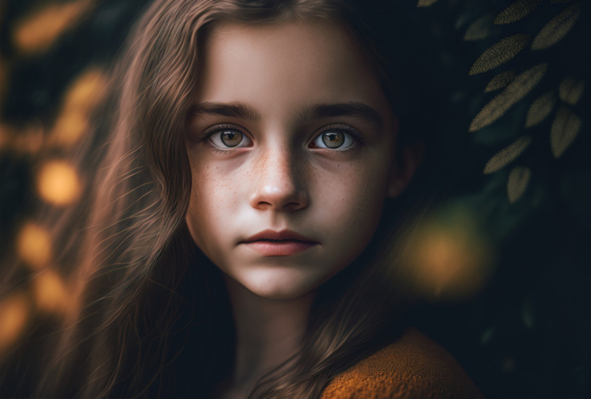 Innocent Gaze: Photorealistic Portrait of a Young Girl