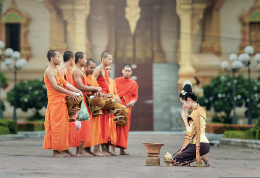 monks and girl