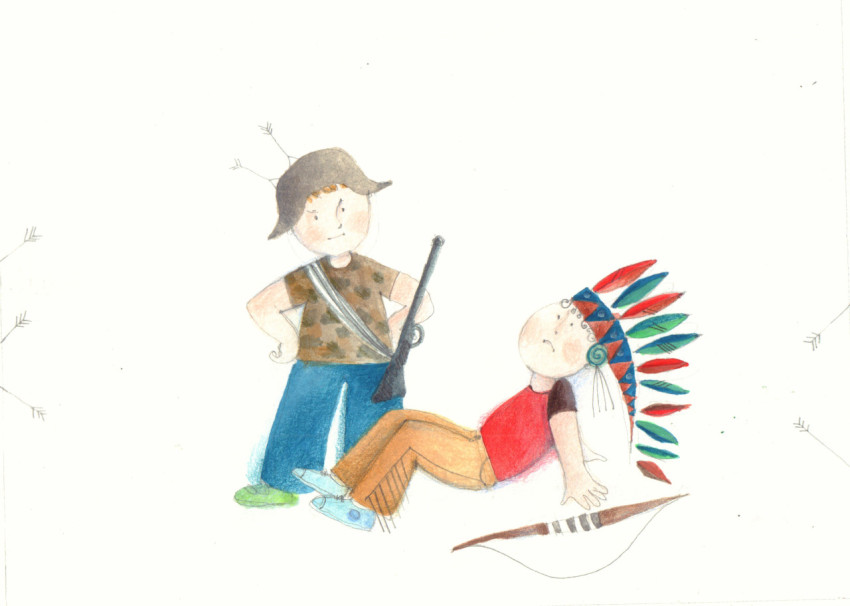 boys playing Indian and soldier