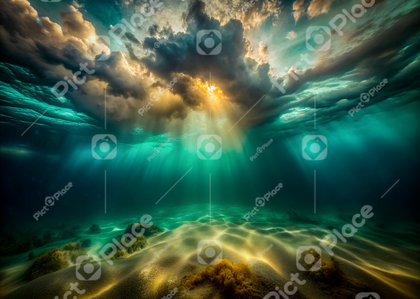 abstract underwater sky dark turquoise and light