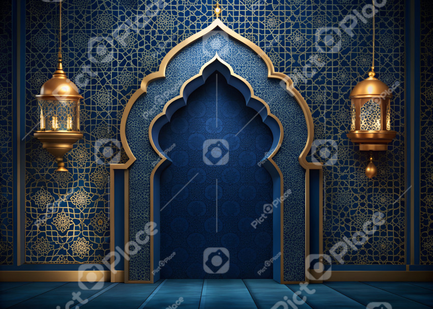 ramadan kareem luxurious dark blue mihrab background