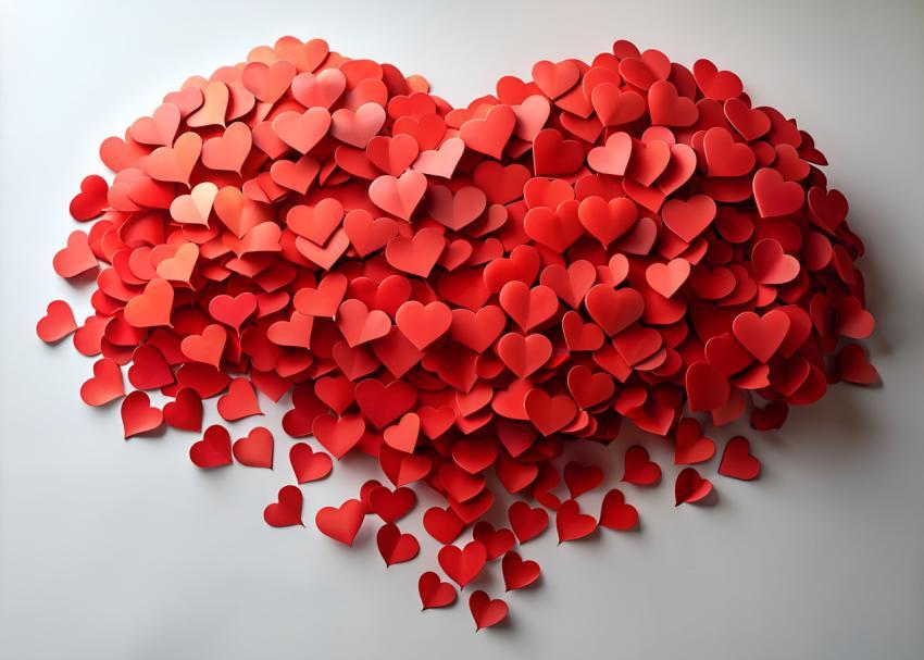 a large number of paper red hearts