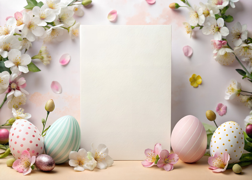 easter eggs with flowers copy space