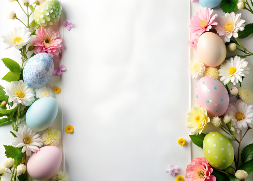 easter eggs with flowers copy space