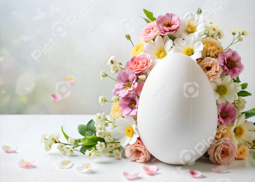 easter egg with flowers copy space