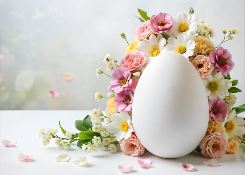 easter egg with flowers copy space