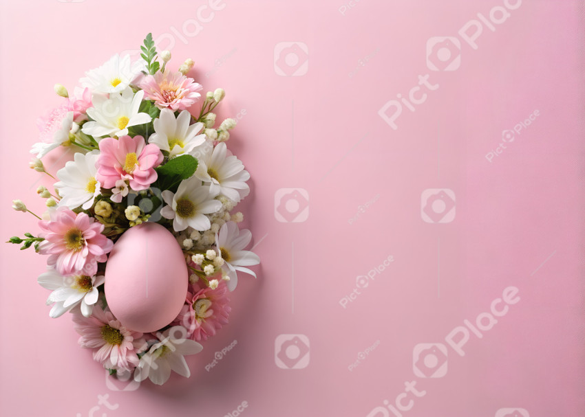 easter egg with flowers on pink background