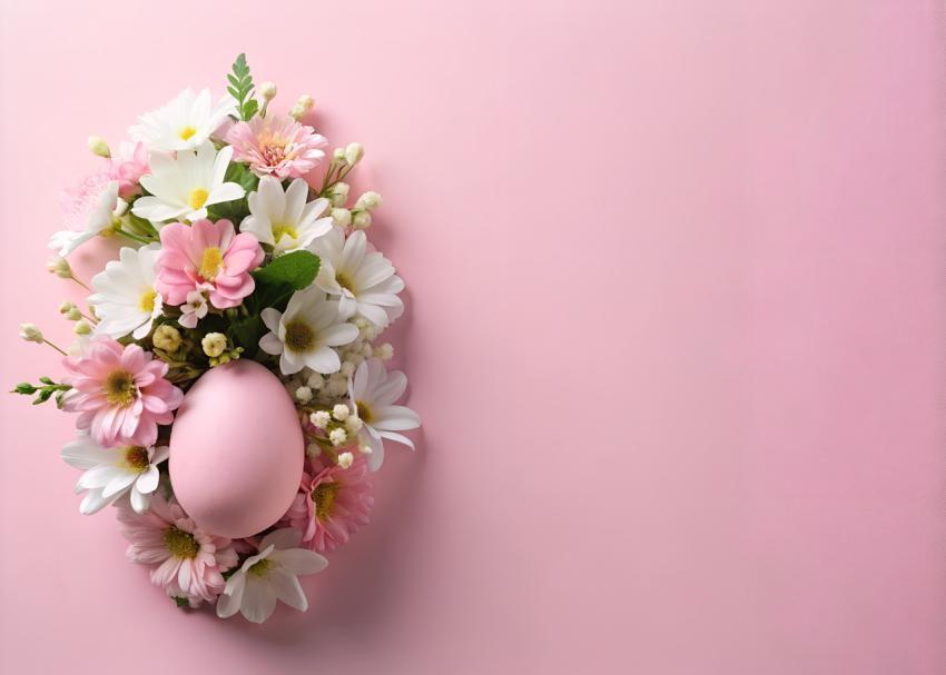 easter egg with flowers on pink background