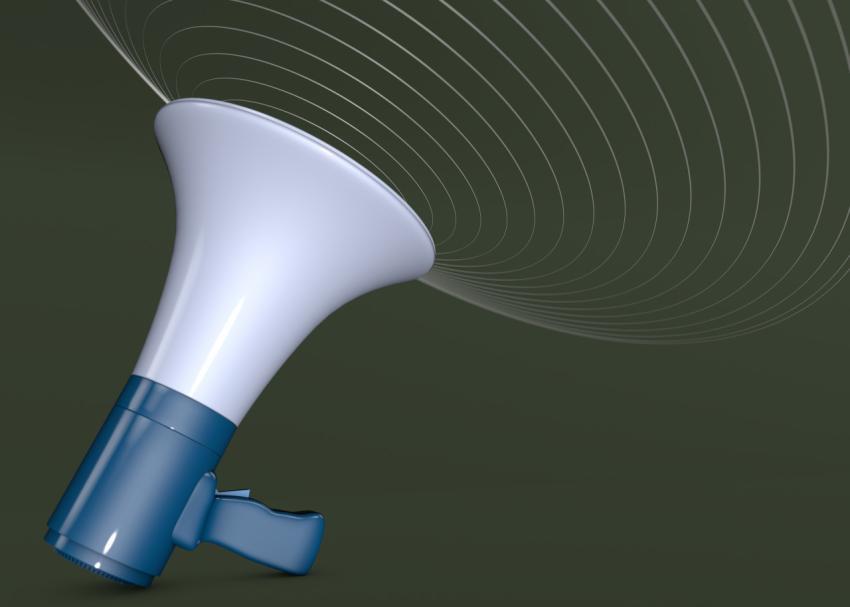 Stylish 3D Handheld Loudspeaker that emulates sound waves. 3D illustration, 3D rendering.