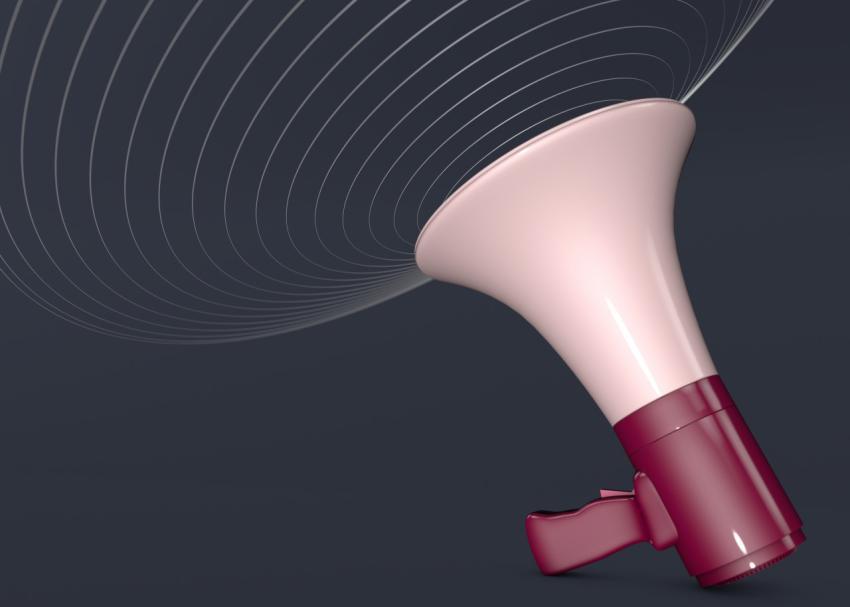 Stylish 3D Handheld Loudspeaker that emulates sound waves. 3D illustration, 3D rendering.