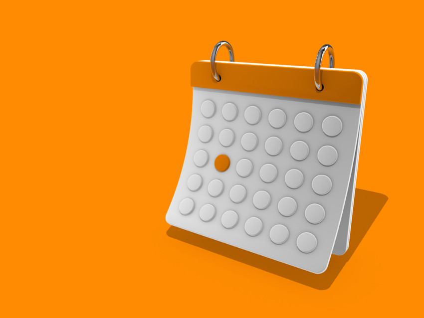 Stylish 3d calendar on a yellow background. Minimalistic design.