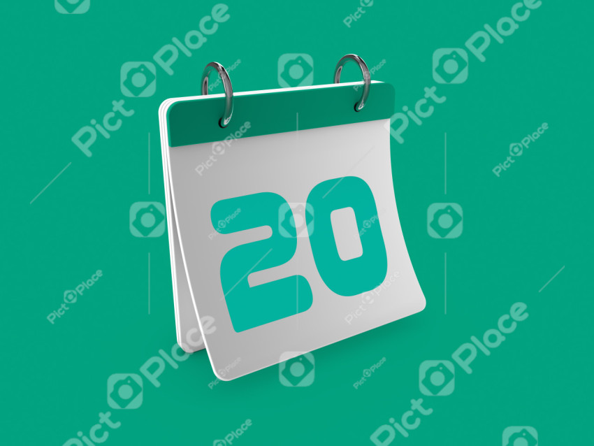 Stylish 3d Calendar day twentieth 20. 3d illustration, 3d rendering.
