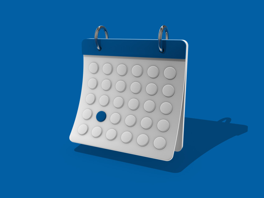 Stylish 3d calendar on a blue background. Minimalistic design.