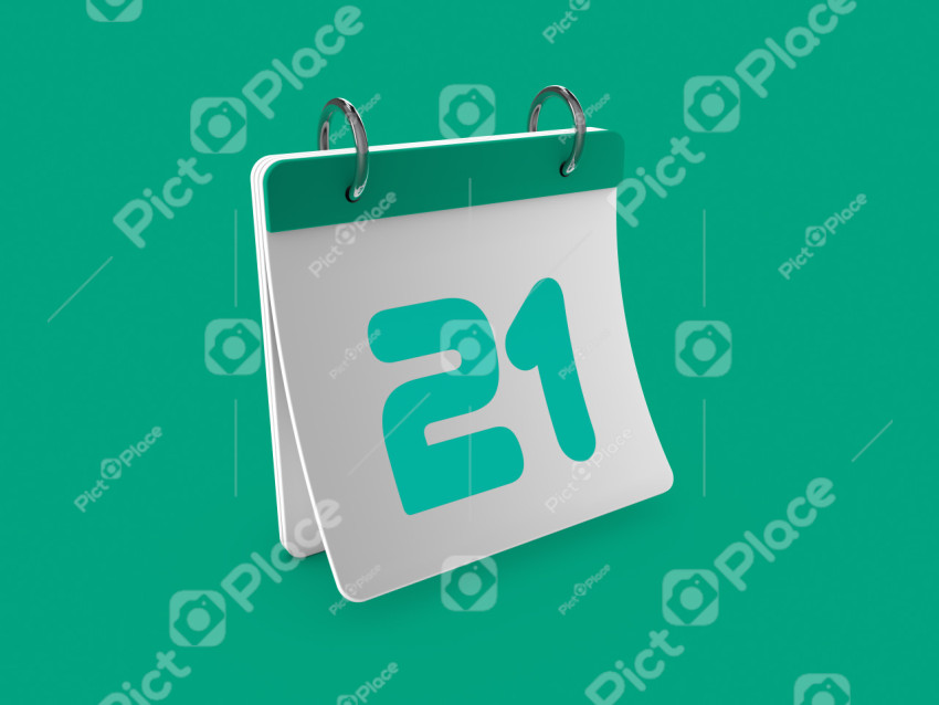 Stylish 3D Calendar twenty first day 21. 3D illustration, 3D rendering.